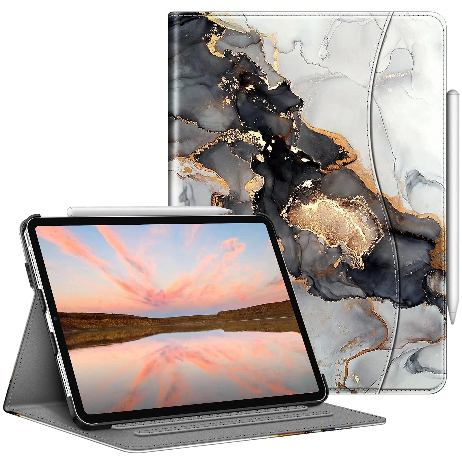 FINTIE Case for iPad Pro (11-inch, 2022-2018) [Not for 2025 iPad 11] - Multi Angle Folio Cover with Pencil Holder & Pocket, Auto Wake/Sleep, Cloudy Marble
