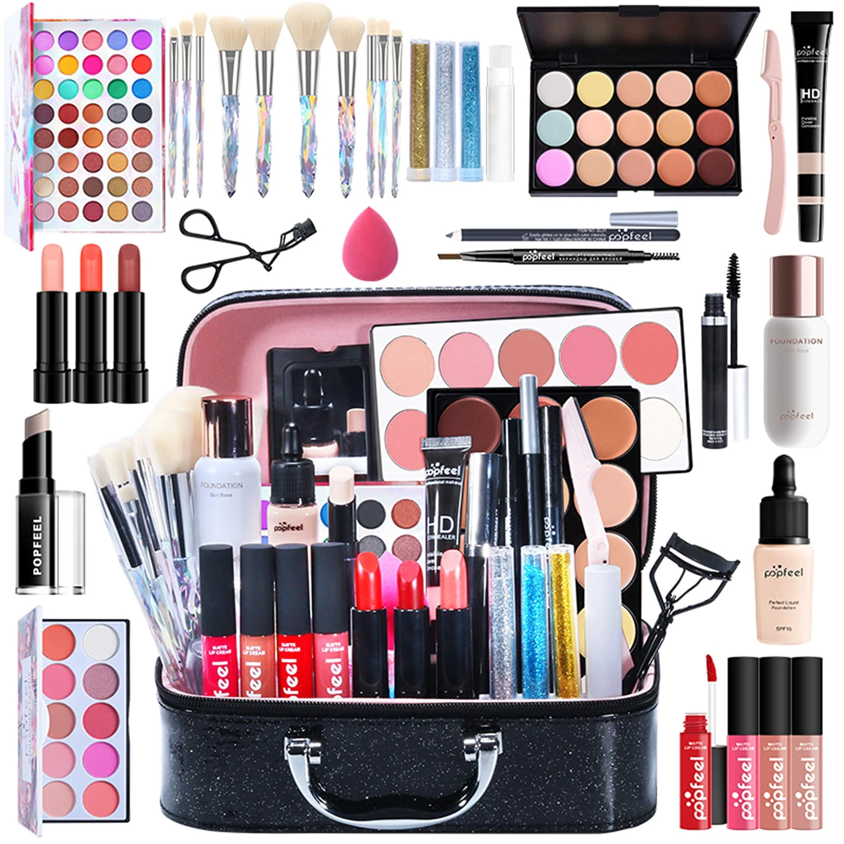 FantasyDay All-in-one Makeup Set Gift Surprise | Full Makeup Kit for Women Multipurpose Essential Starter Bundle Include Eyeshadow Palette Lipstick Blush Concealer Face Powder Eyeliner Mascara Brush