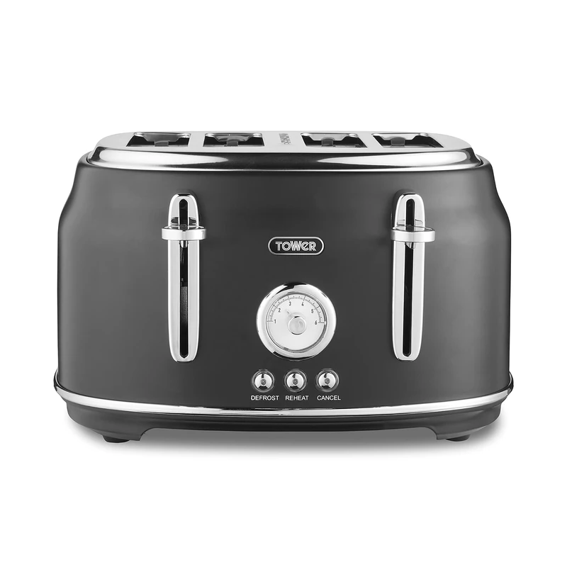 Tower T20065BLK Renaissance 4 Slice Toaster, 7 Browning Levels, Self-Centring Function 1630W, Black