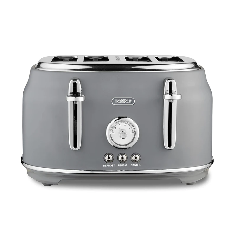 Tower T20065GRY Renaissance 4 Slice Toaster, 7 Browning Levels, Self-Centring Function 1630W, Grey