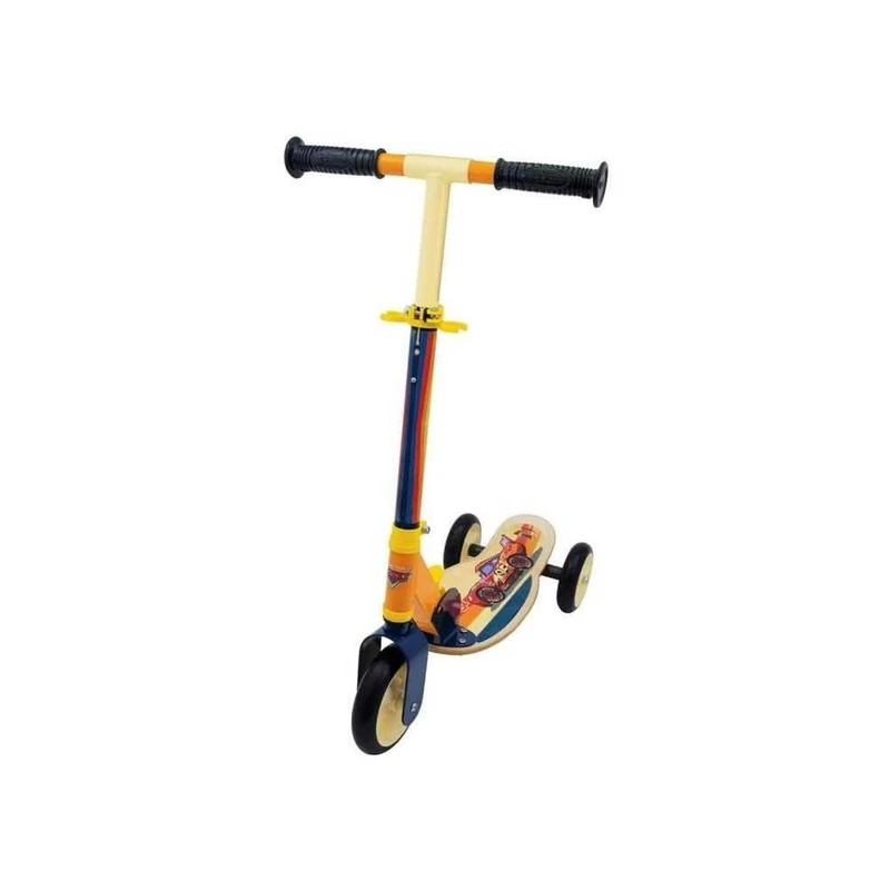 Smoby - Cars - Patinette pliable - 3 roues silencieuses - Plateau bois - Jaune et Multicolore - Trottinette avec guidon réglable
