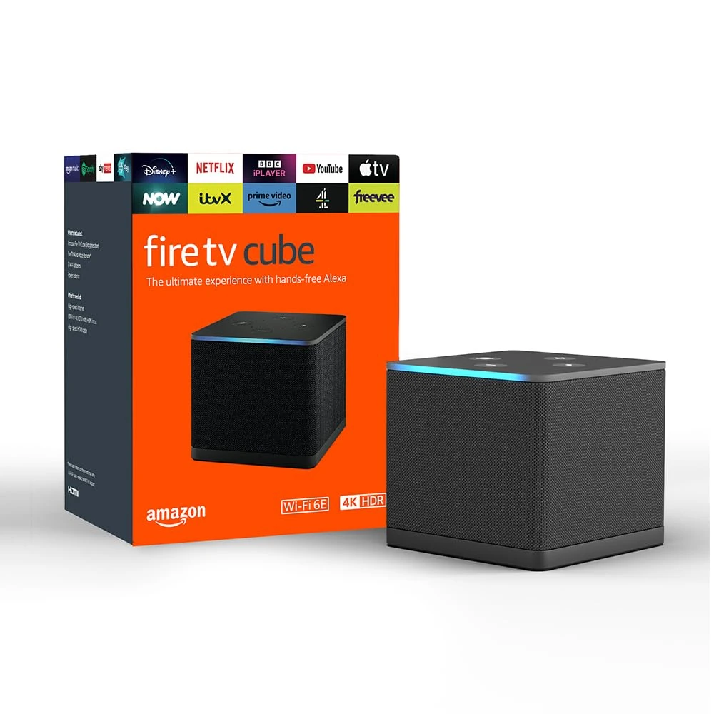 Amazon Fire TV Cube (Newest gen) | Hands-free streaming media player with Alexa, Wi-Fi 6E, 4K Ultra HD