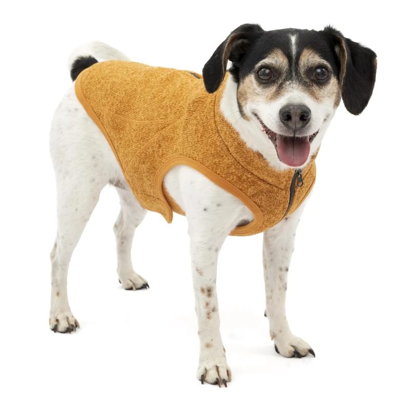 Kurgo Core Dog Sweater, Year-Round Sweater for Dogs, Dog Fleece Vest, Knit Fleece Pet Jacket, Fleece Lining,Lightweight, Zip Opening for Harness, Adjustable Neck, Orange, Small