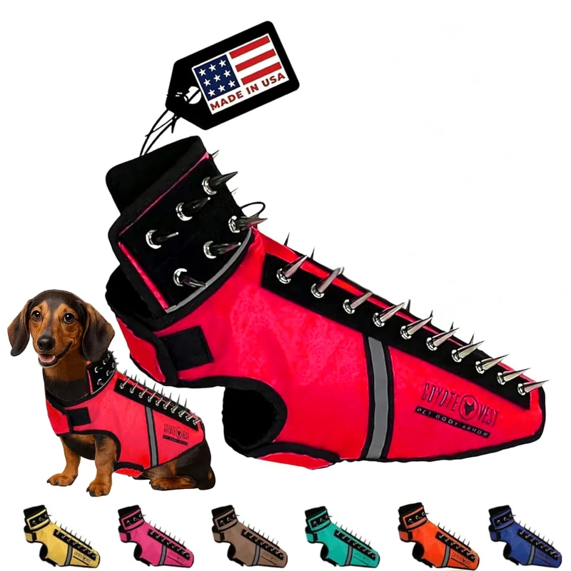CoyoteVest SpikeVest Dog Harness Vest for Small Dogs, Reflective Dog Vest with Spikes to Shield Your pet from Coyotes, Raptor and Animal Attacks, Anti Hawk Vest, Made in USA (S-Red)