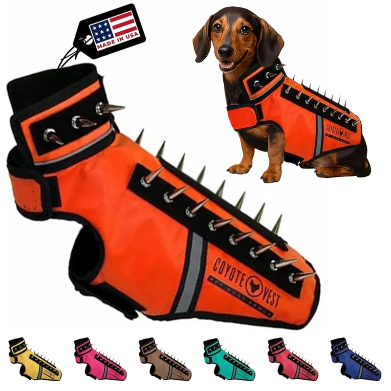 CoyoteVest SpikeVest Dog Harness Vest, Reflective Dog Accessories with Spikes to Shield Your Pet from Raptor and Animal Attacks- Proudly Made in America X-Small Fluorescent Orange