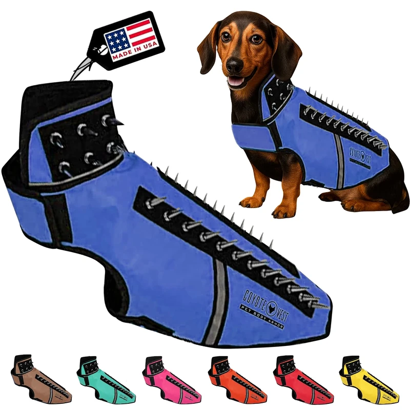 CoyoteVest SpikeVest Dog Harness Vest for Small Dogs, Reflective Dog Vest with Spikes to Shield Your pet from Coyotes, Raptor and Animal Attacks, Anti Hawk Vest, Made in USA (M-Royal Blue)
