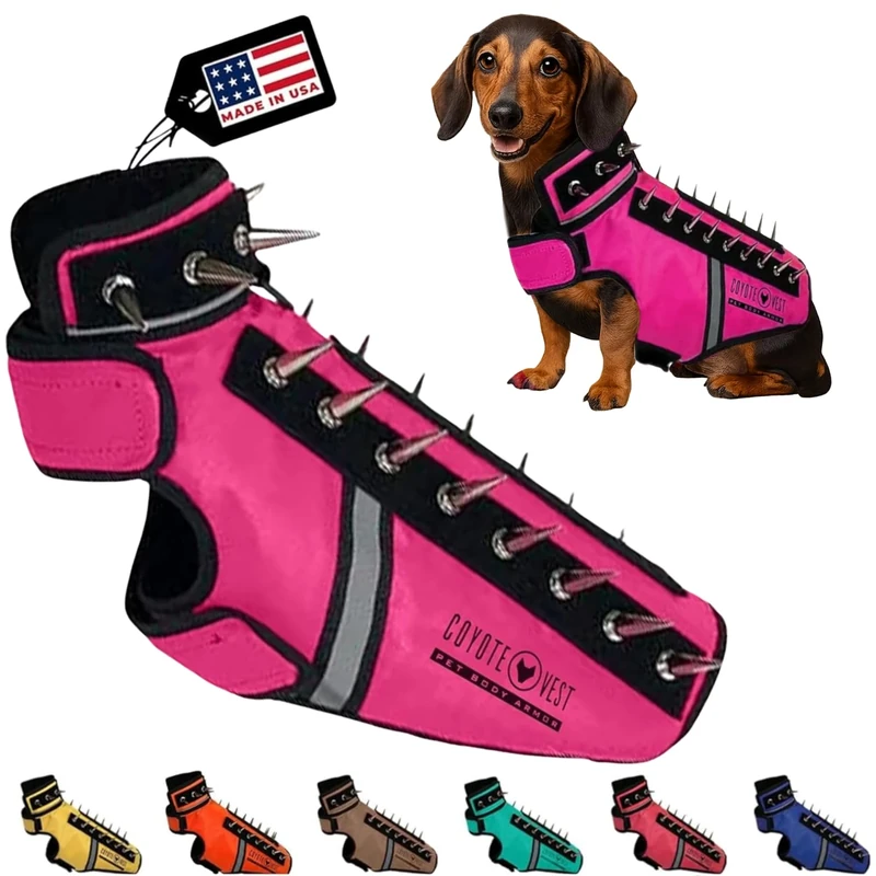 CoyoteVest SpikeVest Dog Harness Vest for Small Dogs, Reflective Dog Vest with Spikes to Shield Your pet from Coyotes, Raptor and Animal Attacks, Anti Hawk Vest, Made in USA (XS-Pink)