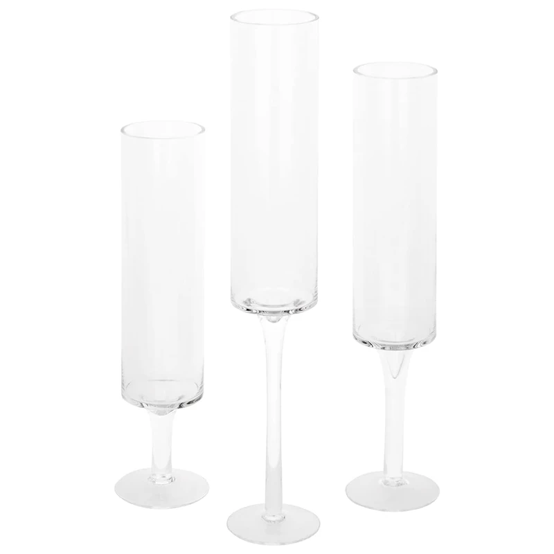 Koyal Wholesale Tall Skinny Floating Candle Holders, Modern Raised Slim Glass Hurricane Pedestal Candles Holder for Weddings, Centerpieces, Home Decor, Parties (Set of 3)
