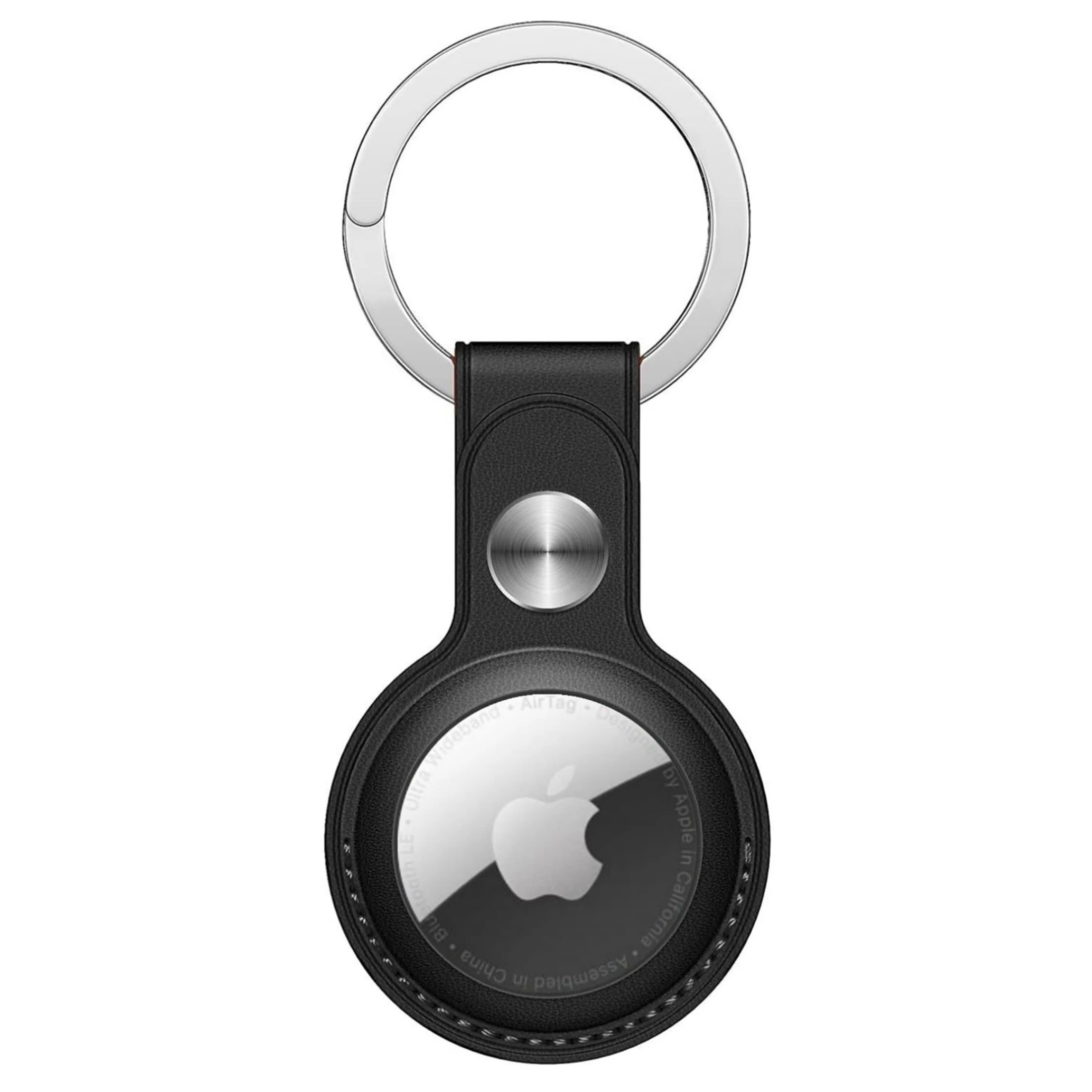 PU Leather AirTag Keyring Holder for Apple AirTags. Anti-Lost, Scratch-Resistant Secure Key Ring Case for Key, Dog/Cat Collar, Luggage Backpack. Protective Cover Keychain for Air Tag Accessory (Black)