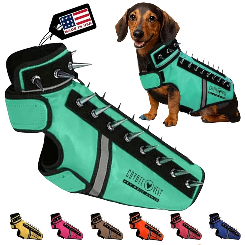 CoyoteVest SpikeVest Dog Harness Vest, Reflective Dog Accessories with Spikes to Shield Your Pet from Raptor and Animal Attacks, Velcro Tabs for Fast Wearing and Removal (X-Small, Turquoise)