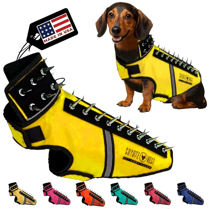 CoyoteVest SpikeVest Dog Harness Vest for Small Dogs, Reflective Dog Vest with Spikes to Shield Your pet from Coyotes, Raptor and Animal Attacks, Anti Hawk Vest, Made in USA (S-Yellow)