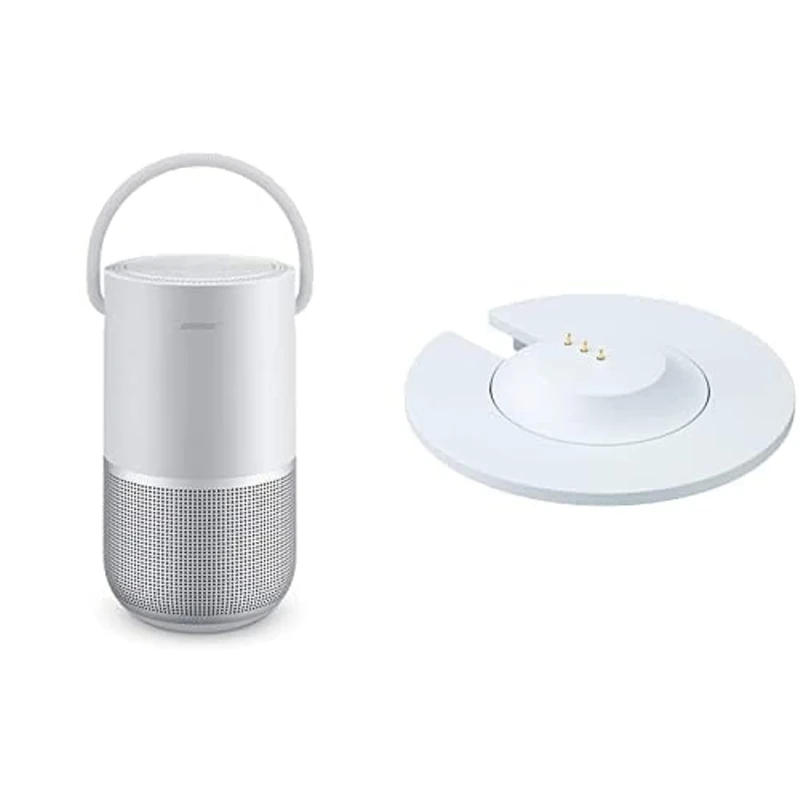 Bose Portable Smart Speaker—With Alexa Voice Control Built in, Silver With Portable Home Speaker Charging Cradle, Silver