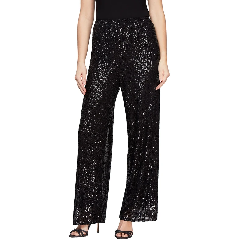 Alex Evenings Womens Straight Leg (Petite Regular Plus Sizes) Dress Pants, Black Sequin, Medium US, Black Sequin, M