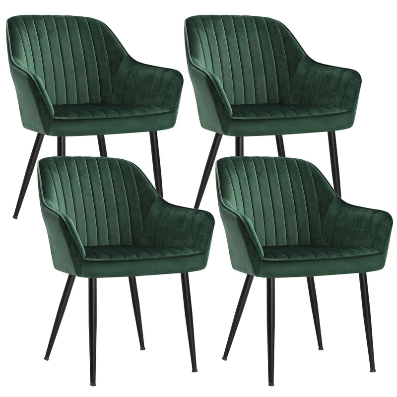 SONGMICS Dining Chairs Set of 4, Kitchen Chairs, Velvet Armchairs, Upholstered with Armrests, Max. Load 120 kg, Metal Legs, for Dining Room, Lounge, Green and Ink Black LDC087CZ01-4J