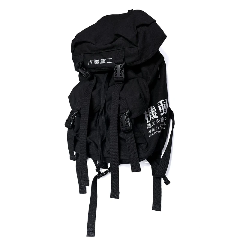 MCFT Men's Techwear Backpack Japanese School Bag, Black, Medium - Image 1