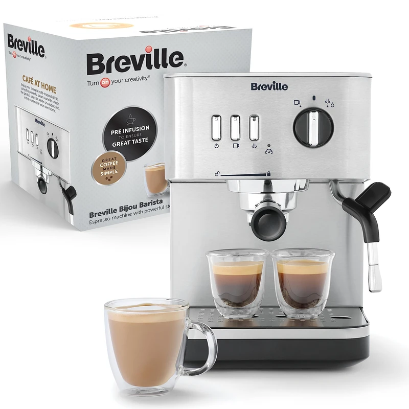 Breville Bijou Espresso Machine | Automatic and Manual Espresso, Cappuccino & Latte Maker | 15 Bar Pump | Steam Wand | Silver [VCF149]