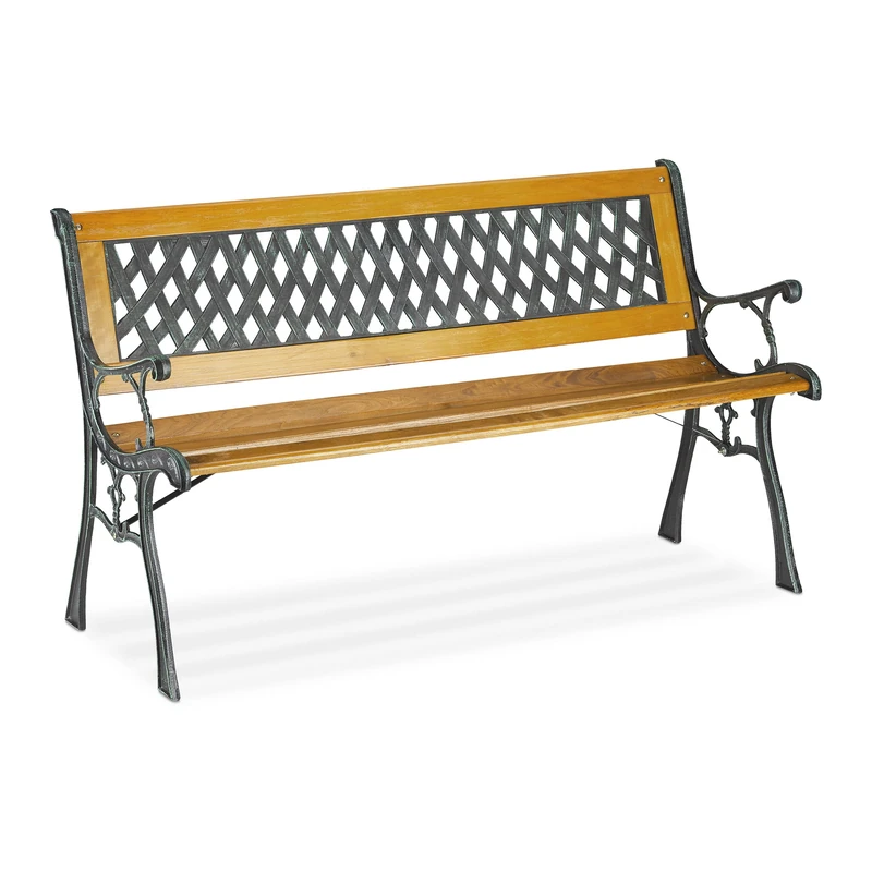 Relaxdays Garden Bench, Natural/Green, 73x125x52 cm - Image 1
