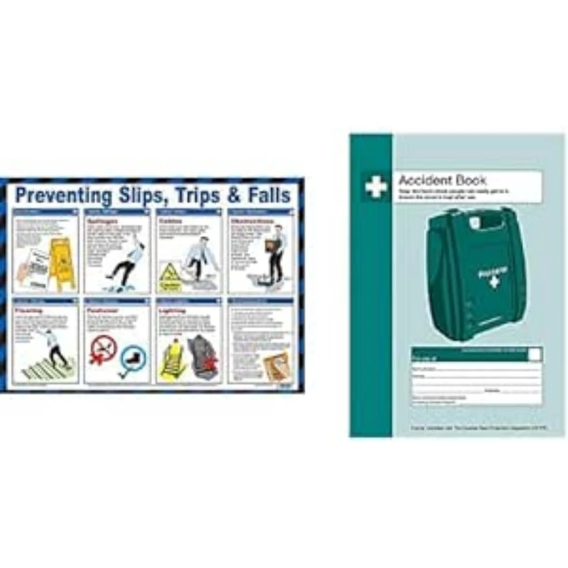 Safety First Aid Group, Preventing Slips, Trips and Falls Poster with Accident Book Station & Free Accident Book (A4), Bundle