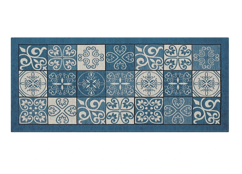 BIANCHERIAWEB Non-Slip Washable Kitchen Rug, Kitchen Runner Size 55x190 cm, Kitchen Rug Made in Italy with Majolica Design Jeans, Washable and Iron-on Runner Rug