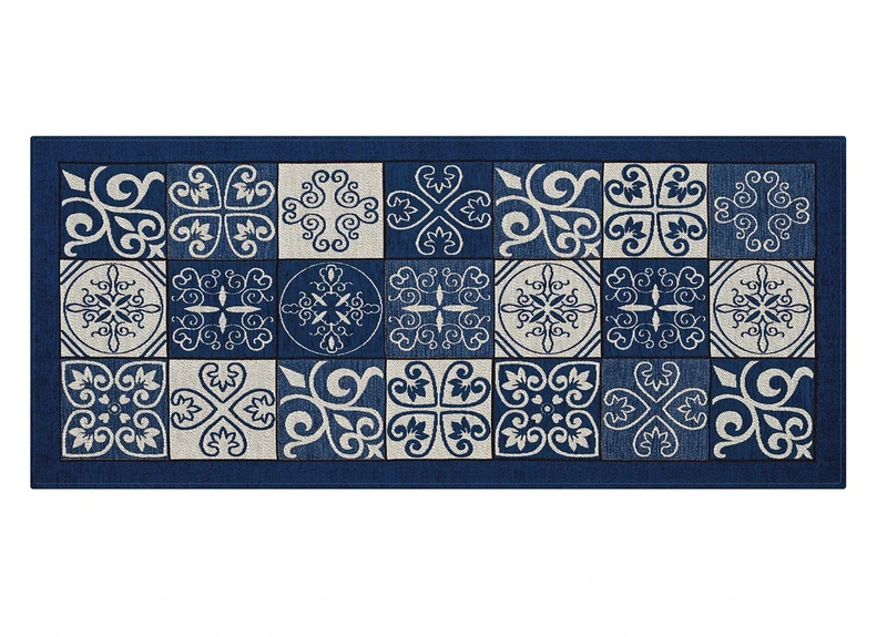 BIANCHERIAWEB Washable Non-Slip Kitchen Mat, Kitchen Runner 55 x 190 cm, Made in Italy Kitchen Rug with Blue Majolica Design, Washable and Iron Runner