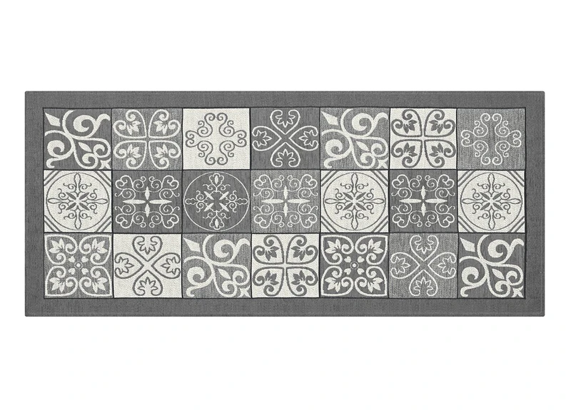 BIANCHERIAWEB Washable Non-Slip Kitchen Mat, Kitchen Runner 55 x 240 cm, Made in Italy Kitchen Rug with Grey Majolica Design, Washable and Iron Runner