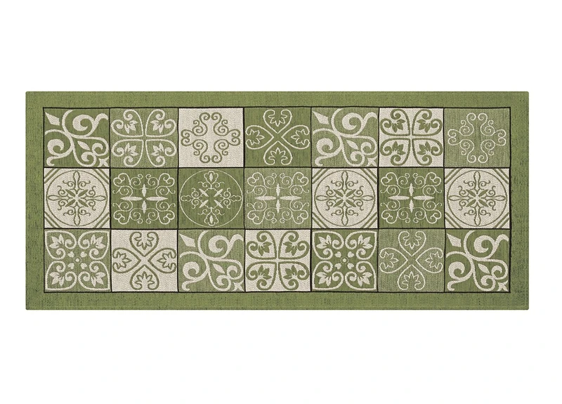 BIANCHERIAWEB Washable Non-Slip Kitchen Mat, Kitchen Runner 55 x 240 cm, Made in Italy Kitchen Rug with Green Majolica Design, Washable and Iron Runner - Image 1
