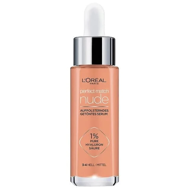 L'Oréal Paris Tinted Serum, Nourishing Liquid Foundation with Hyaluronic Acid, Perfect Match Tinted Serum, No. 3-4 Light - Medium, 1 x 30 ml
