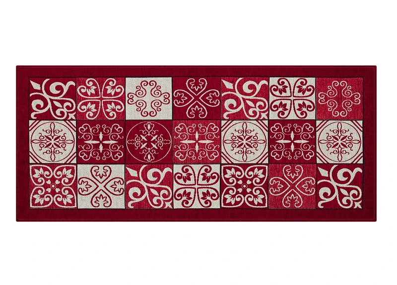 BIANCHERIAWEB Washable Non-Slip Kitchen Mat, Kitchen Runner 55 x 190 cm, Made in Italy Kitchen Rug with Red Majolica Design, Washable and Iron Runner - Image 1
