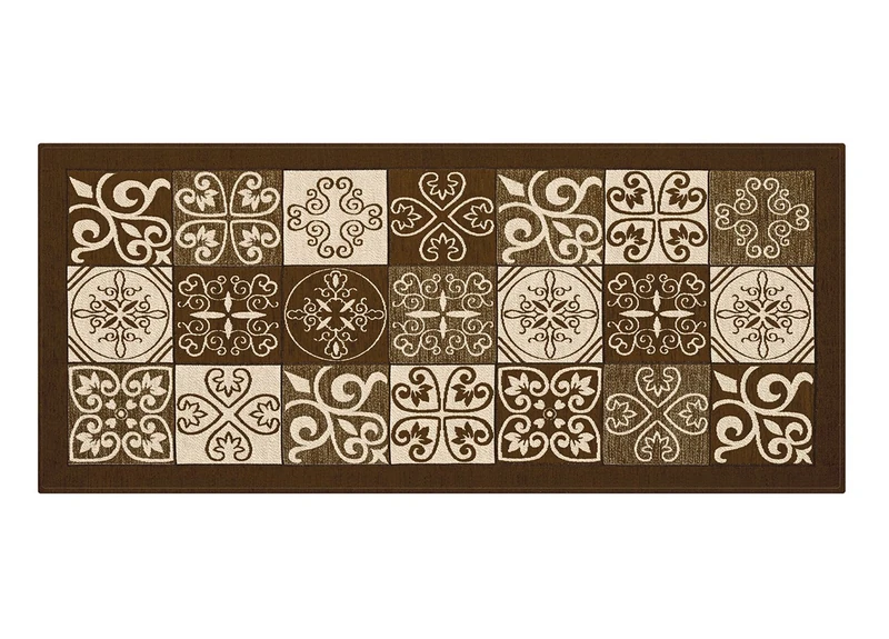 BIANCHERIAWEB Washable Non-Slip Kitchen Mat, Kitchen Runner 55 x 280 cm, Made in Italy Kitchen Rug with Brown Majolica Design, Washable and Iron Runner - Image 1