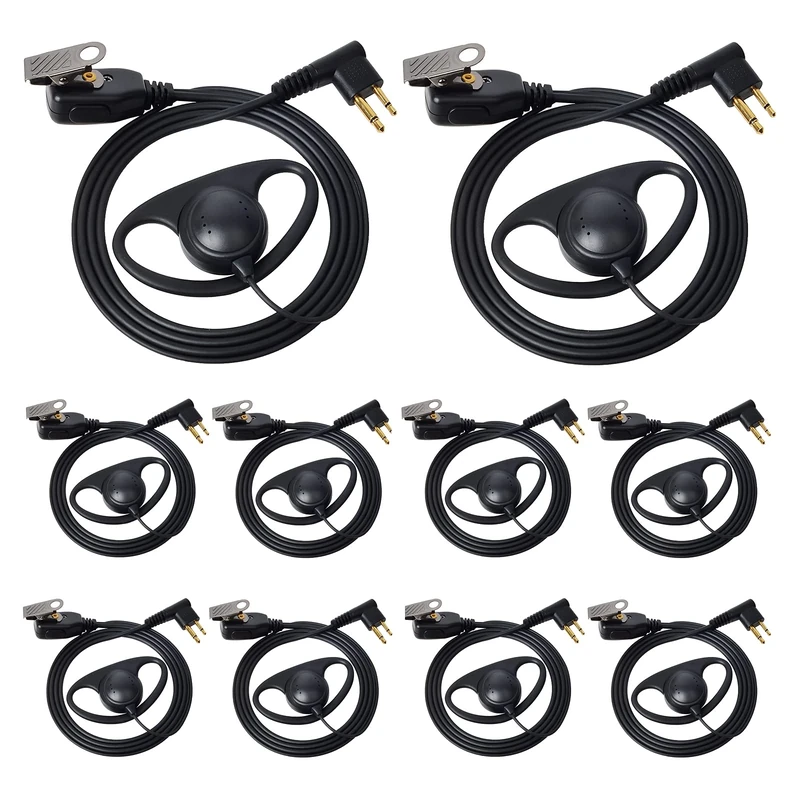 HYS D Shape Earpiece with Mic Compatible with Motorola CP040 CP140 Hytera Midland 2 Way Radio Inline PPT Headset for Police Security (10 Pack)