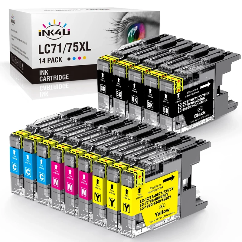 INK4U Compatible LC75 Ink Cartridges Replacement for Brother LC75 LC71 LC79 XL for MFC-J6510DW MFC-J6710DW MFC-J6910DW MFC-J280W MFC-J425W MFC-J430W Printer(5 Black,3 Cyan,3 Magenta,3 Yellow,14 Pack)