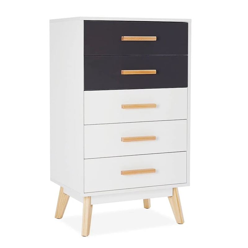 Meerveil Chest of Drawers, Storage Cabinet with 5 Drawers Free Combination of Colors Nordic Style for Bedroom Living Room, 55 x 40 x 96 cm, White and Grey