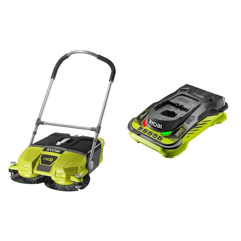 Ryobi R18SW3-0 18V ONE+ Cordless Debris Sweeper (Body Only), 18 V, Green & RC18150 18V ONE+ Cordless 5.0A Battery Charger