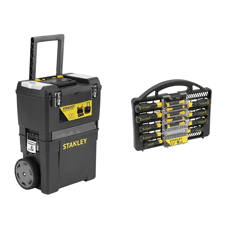 Stanley Mobile Work Centre Toolbox, 2 Tier Stackable Units, 1-93-968 Screwdriver Set 34 pcs - STHT0-62141
