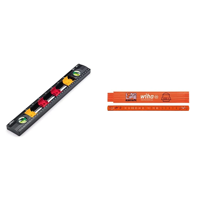 WIHA SB24691 Electrician's Spirit Level, Black & Longlife Electricians Folding Rule 2 m