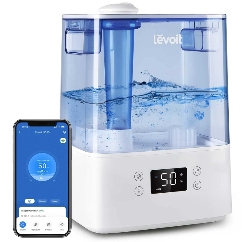 LEVOIT Classic300S Ultrasonic Smart Top Fill Humidifier, Extra Large 3L Tank for Whole Family, APP & Voice Control, Essential Oil Diffuser, Humidity Setting with Sensor, Quiet Sleep Mode, Night Light
