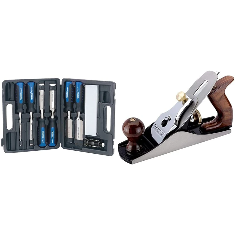 Draper Expert 88605 8 Piece Wood Chisel Set & 45241 Expert Smoothing Beech Wood Plane, 250mm