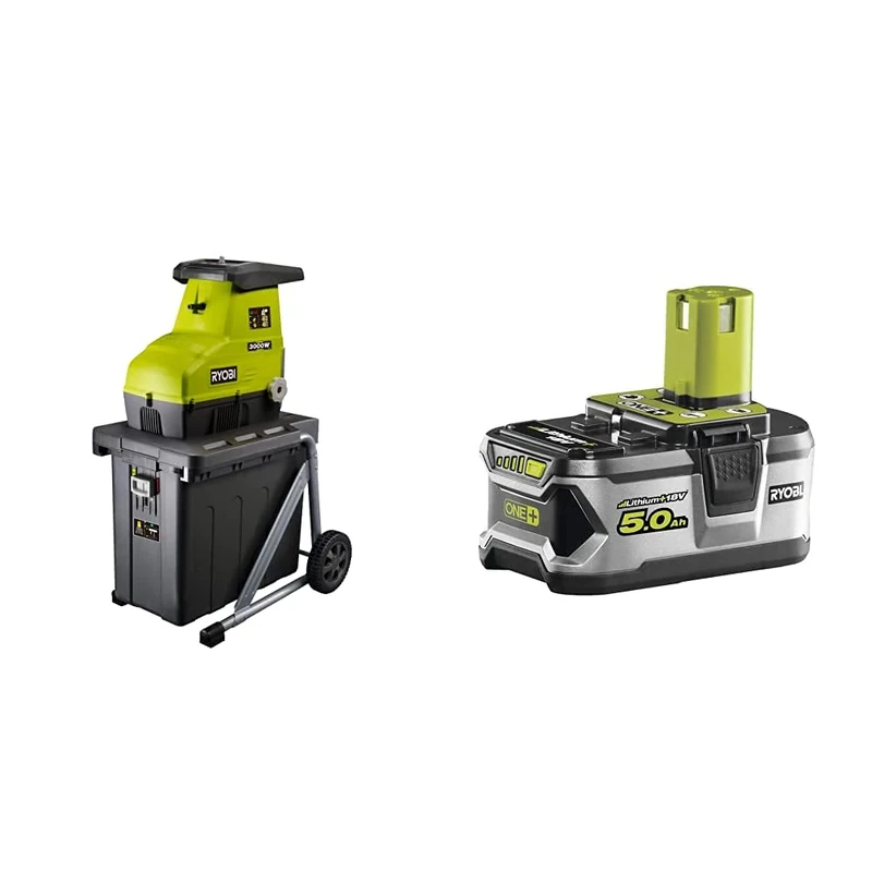 Ryobi RSH3045U 3000W Silent Impact Shredder, Amazon Exclusive & Ryobi RB18L50 ONE+ Lithium+ 5.0Ah Battery, 18 V