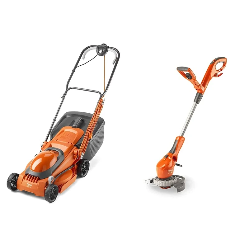 Flymo EasiMow 380R Electric Rotary Lawn Mower - 38 cm Cutting Width, 45 Litre Grass Box, Close Edge Cutting, Rear Roller & Contour 500E Electric Grass Trimmer and Edger, 500 W, Cutting Width 25 cm