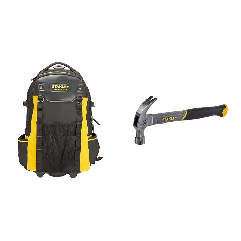 Stanley 1-79-215 Fatmax Backpack on Wheels & STHT0-51309 16oz Fiberglass Curved Claw Hammer, 450g