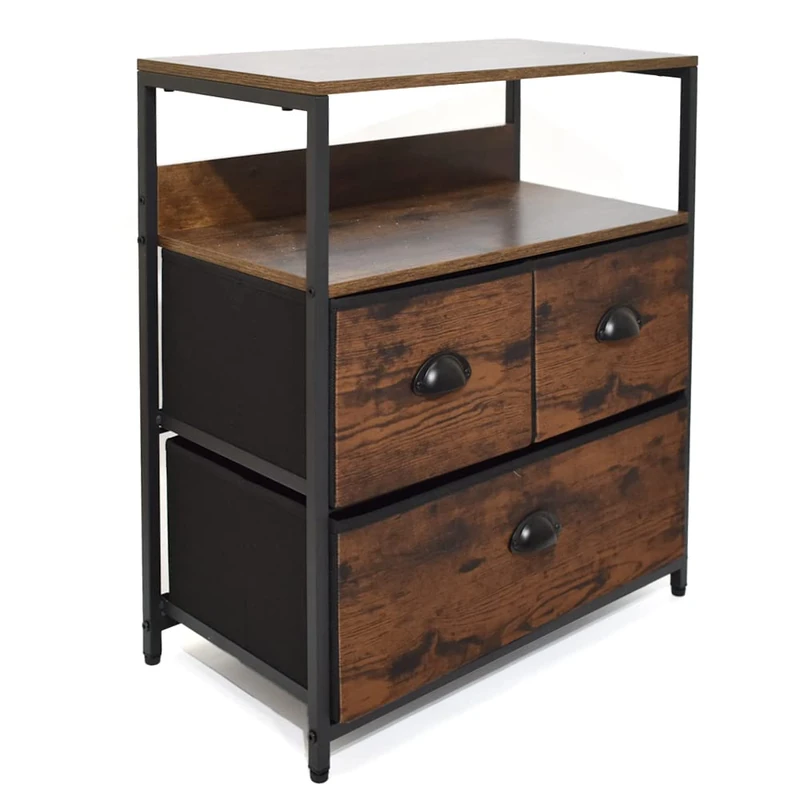 FWStyle Maya Industrial Storage & Shelving Unit with Gloss Cup Handles, Wood Grain/Black