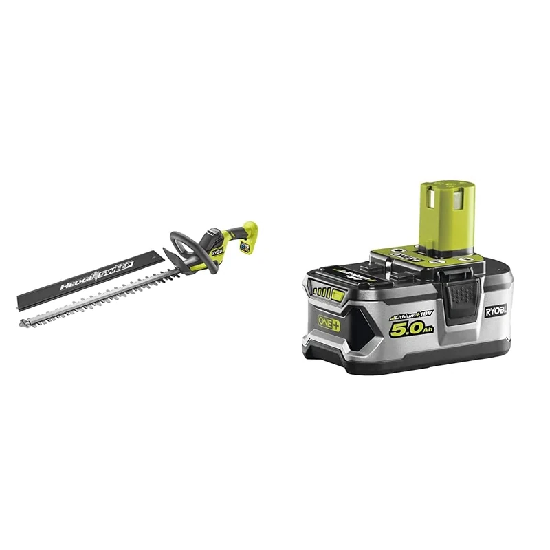 Ryobi RY18HT55A-0 18V ONE+ Cordless 55cm Hedge Trimmer (Bare Tool), 18 V & RB18L50 ONE+ Lithium+ 5.0Ah Battery, 18 V