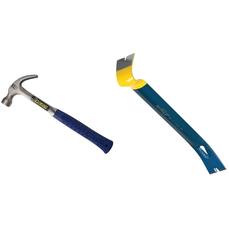 Estwing E3/20c Curved Claw Hammer - Vinyl Grip 20oz & Ehb/15 Handy Bar 15in