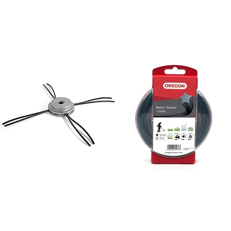 Oregon 110980 Universal Aluminium Fixed Trimmer Head with Nylium Line & 110986E Nylium Star Strimmer Line, 3.0 mm, 15 m