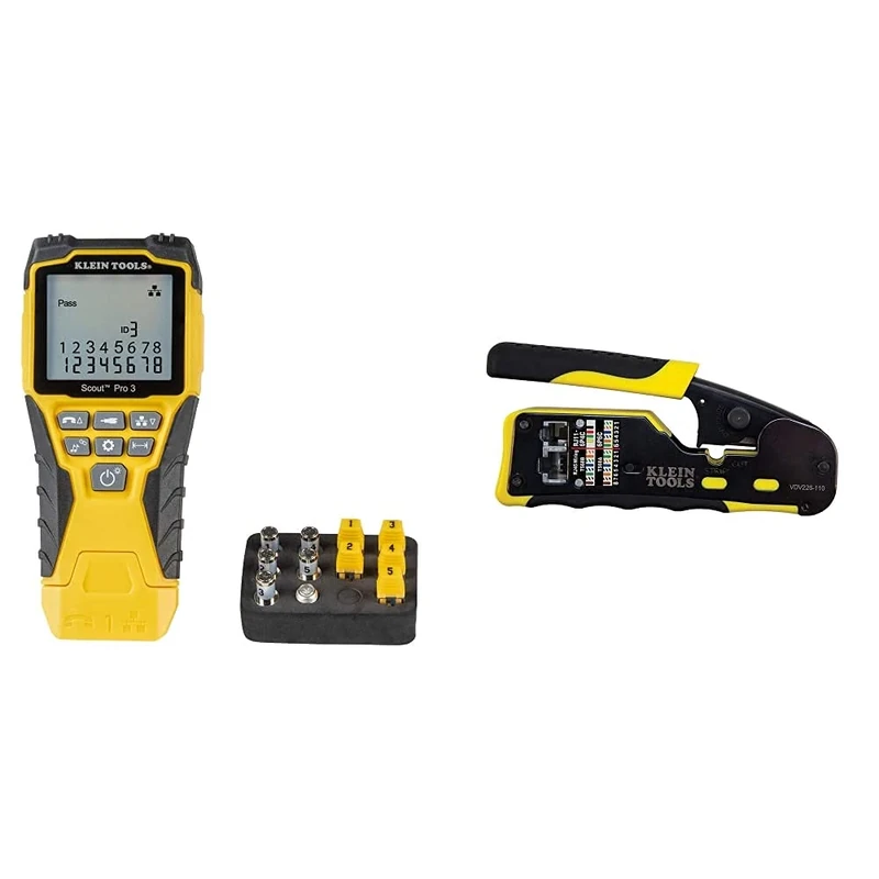 KLEIN TOOLS VDV501-851 Scout Pro 3 Cable Tester & Pass-Thru Modular Wire Crimper, All-in-One Tool Cuts, Strips, Crimps, Fast and Reliable VDV226-110, Yellow/Black, Pack of 1