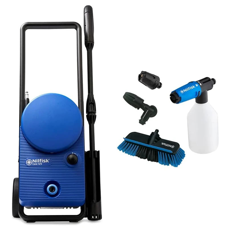 Nilfisk Core 125 bar High Pressure Washer for Home, Garden and Car blue & Nilfisk Alto Click & Clean Car Cleaning Kit