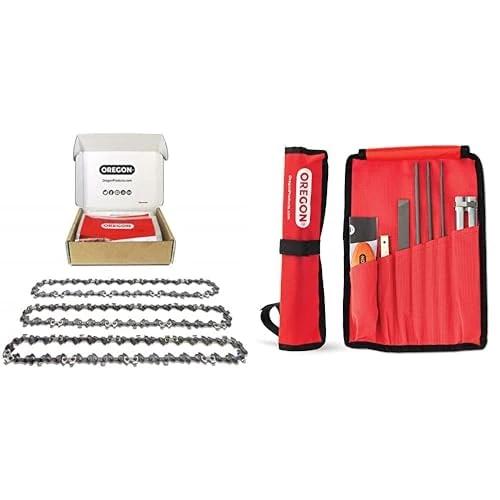 Oregon 91P 3-Pack Chainsaw Chain for 16-Inch (40 cm) Bar -57 Drive Links & Universal Chainsaw Field Sharpening Kit - Includes 5/32" (4 millimetre), 3/16" (4.8 mm), and 7/32" (5.5 mm) Round Files