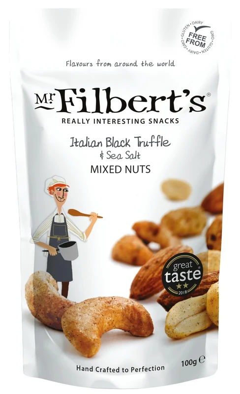 Mr Filberts Italian Black Truffle & Sea Salt Mixed Nuts | Vegan, Dairy Free & Gluten Free | 100% Natural Ingredients | Roasted Mixed Nuts with Italian Black Truffle (12 Packs)