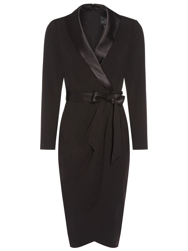 Adrianna Papell Women's Knit Crepe Tuxedo Wrap Dress Casual, Black, 18