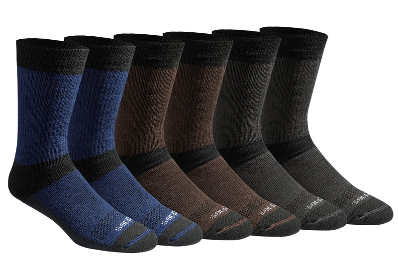 Dickies Men's Dri-tech Moisture Control Crew Socks Multipack, 3.0 Full Cushion Brown Blue Grey (6 Pairs), Shoe Size: 6-12